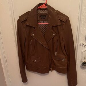Massimo Dutti Tan Brown Leather Biker Jacket